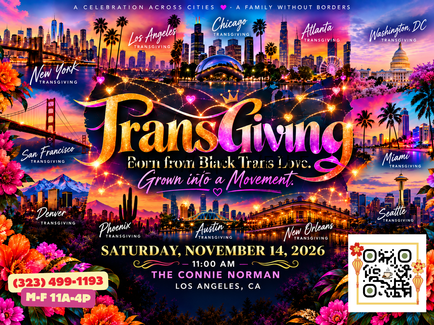 Cartel oficial de TransGiving 2026, celebración comunitaria en varias ciudades